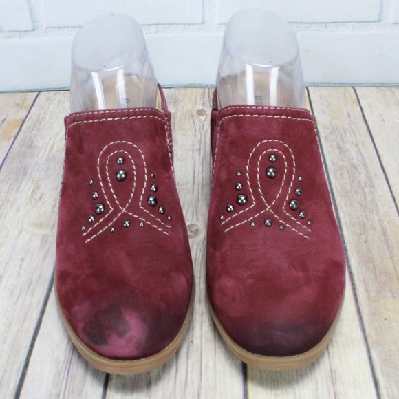 Earth Mendon Red Leather Slip On Heeled Mules Clogs Size 8.5 B - Picture 5 of 10